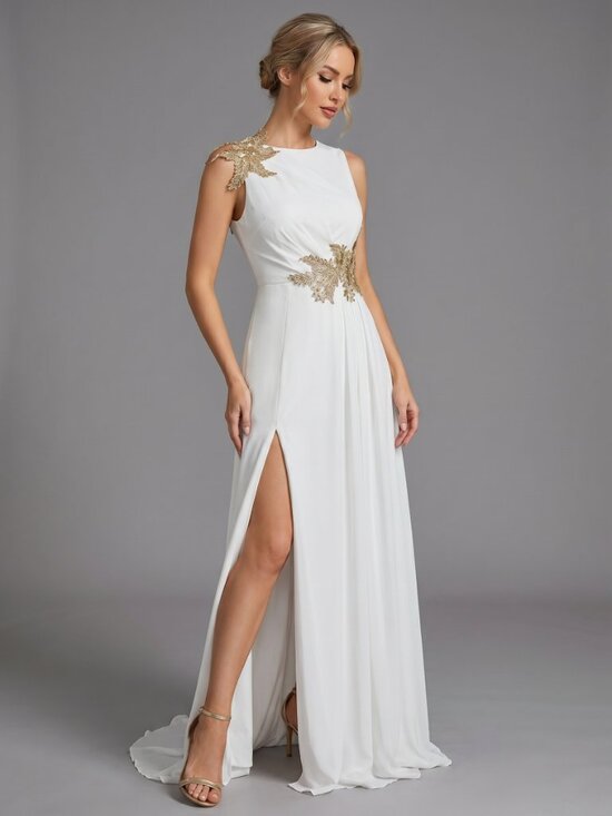 Nikol Dresses & Skirts - Women White Formal Maxi Dress Elegant High Slit Evening Party Gown Chic